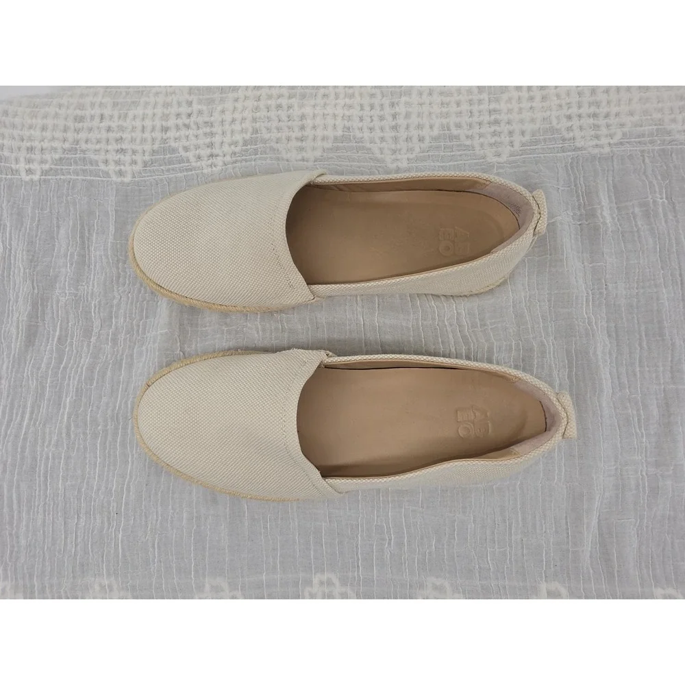 ABEO Blake Canvas Espadrille Slip On Flat Shoes Cream Tan Beige Womens Size 8